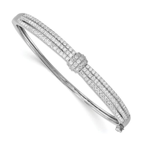 Sterling Silver 145 Stone Cubic Zirconia Hinged Bangle Bracelet